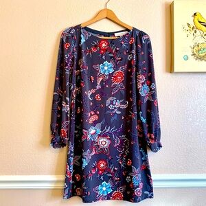 LOFT Long Sleeved Knee Length Dress Beautiful Print